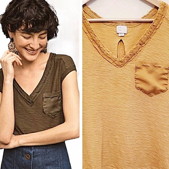 Anthropologie Tops - ANTHROPOLOGIE x POSTMARK:  Satin Embellished T-shirt. Size Medium